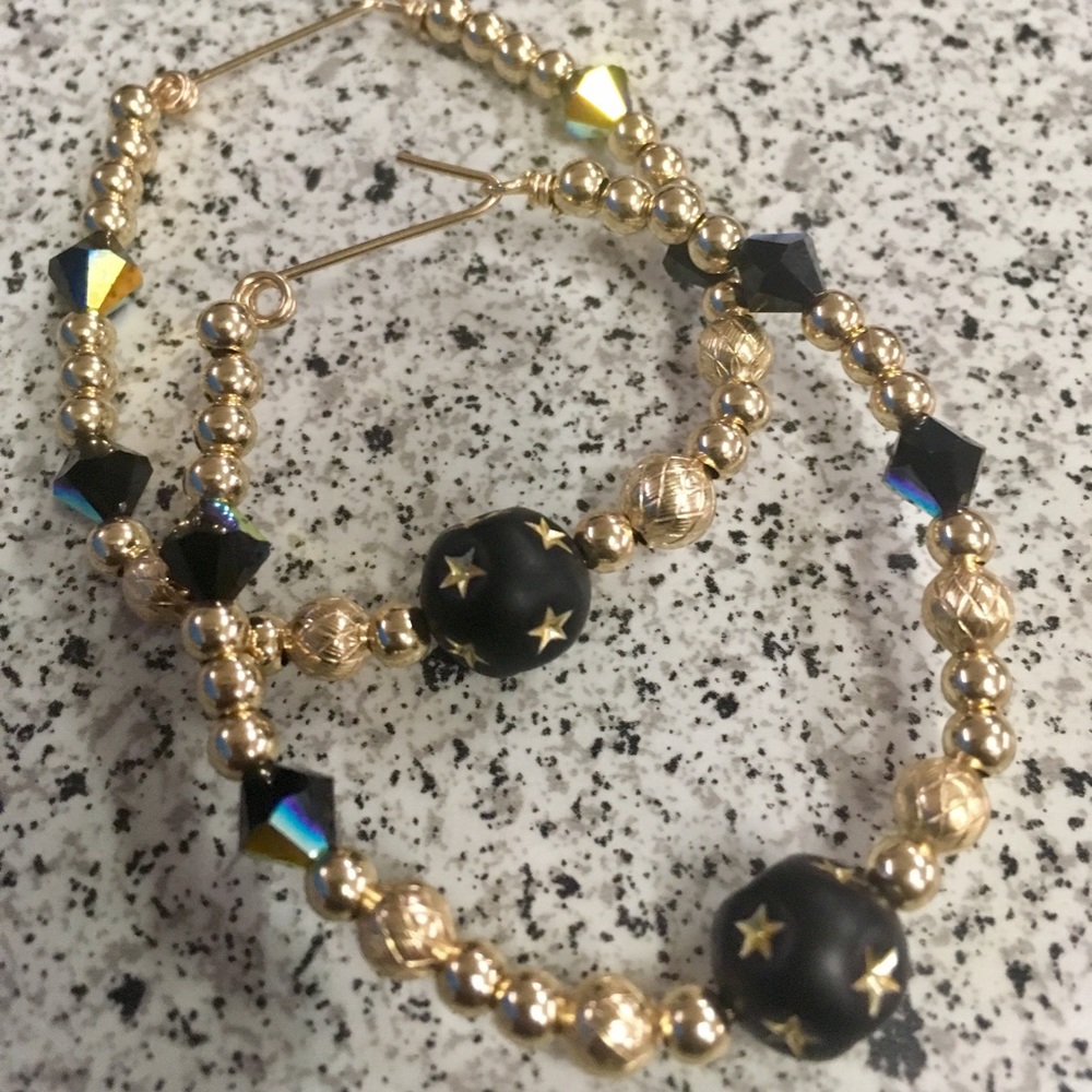 Large gold filled beaded earrings